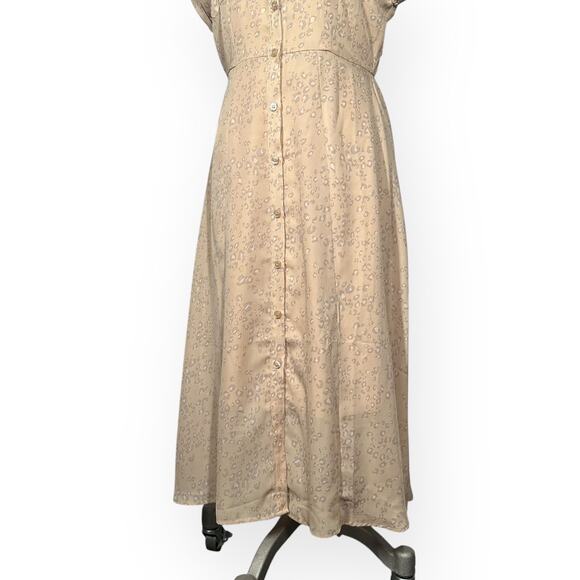 LUCKY BRAND Short Sleeve Midi Shirt Dress Button Front Leopard Coastal Brunch - Picture 6 of 13